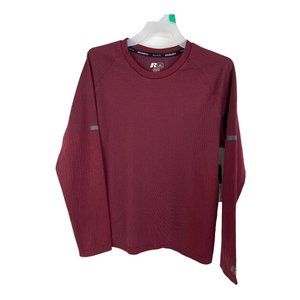 360 RUSSELL Athletic Boys DRI-POWER LONG SLEEVE JACQUARD 10-12 Maroon